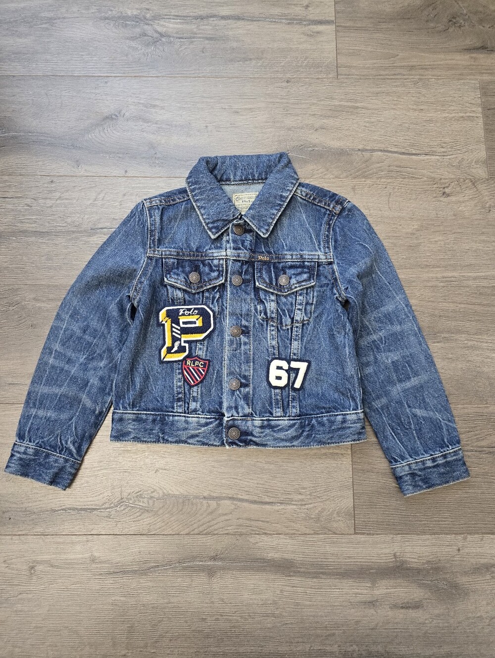Polo Ralph Lauren children's Letterman Trucker Denim jacket embroidered Size 5